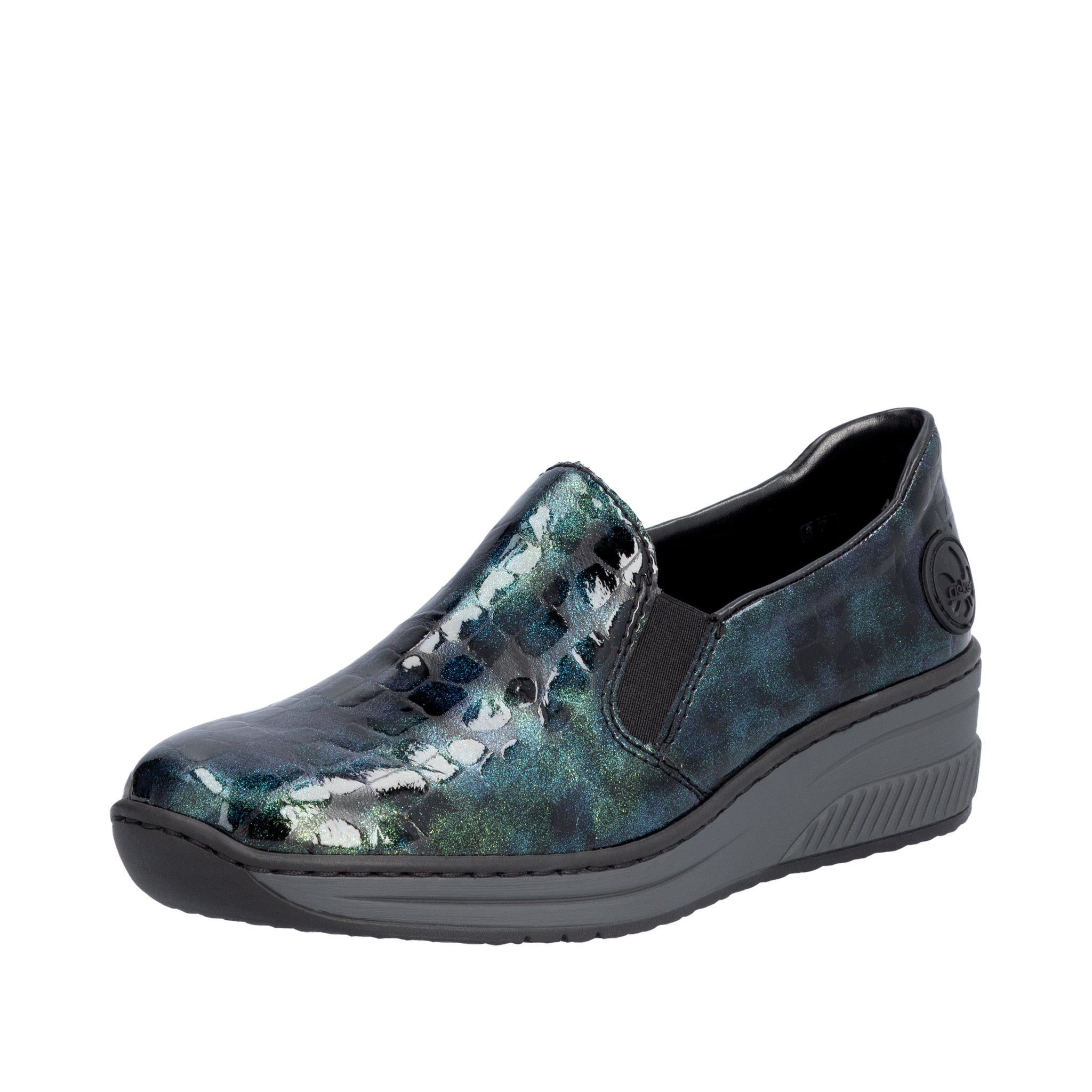 Rieker 48752-82 - Ladies Low Wedge in Green Multi Croc Patent | Rieker Shoes | Wisemans | Bantry | West Cork | Shoe Shop | Ireland