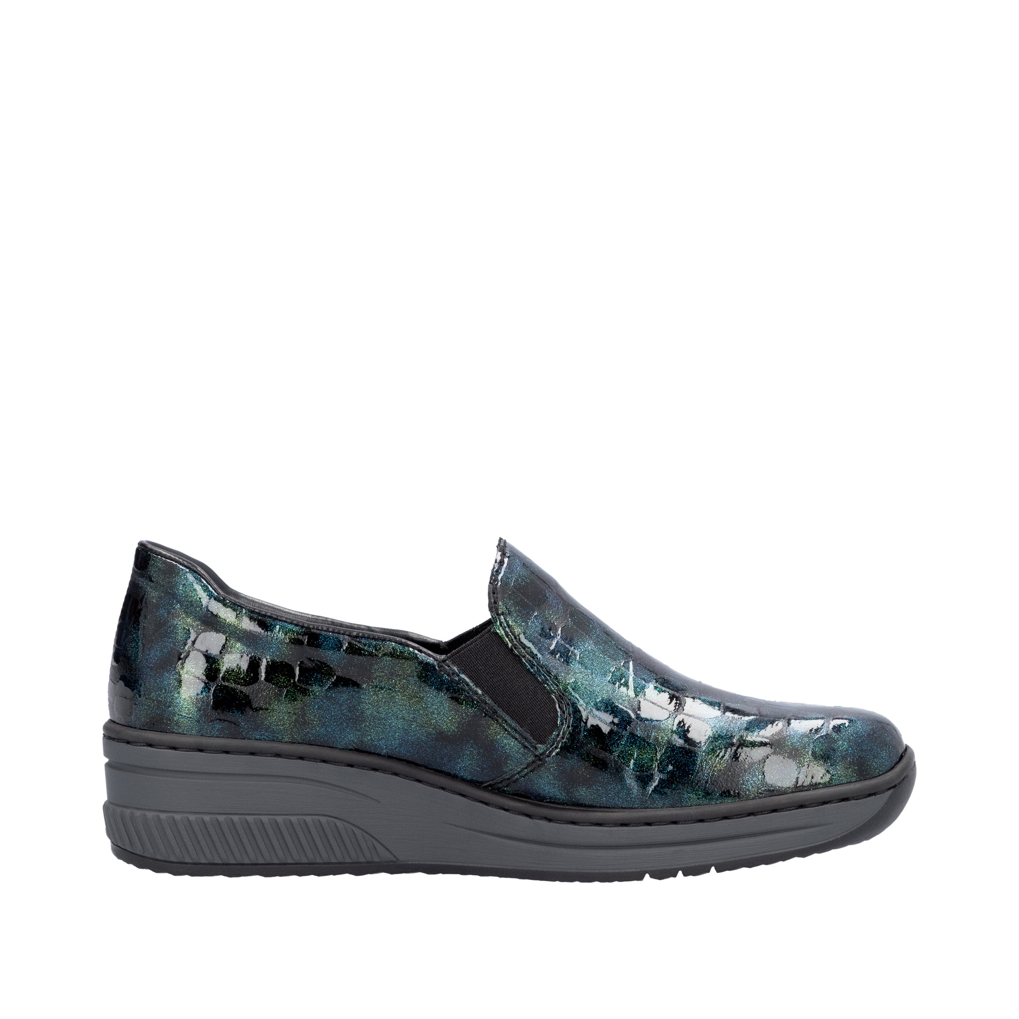 Rieker 48752-82 - Ladies Low Wedge in Green Multi Croc Patent | Rieker Shoes | Wisemans | Bantry | West Cork | Shoe Shop | Ireland