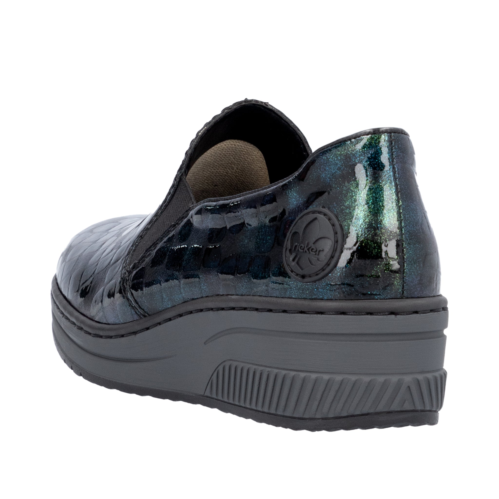 Rieker 48752-82 - Ladies Low Wedge in Green Multi Croc Patent | Rieker Shoes | Wisemans | Bantry | West Cork | Shoe Shop | Ireland