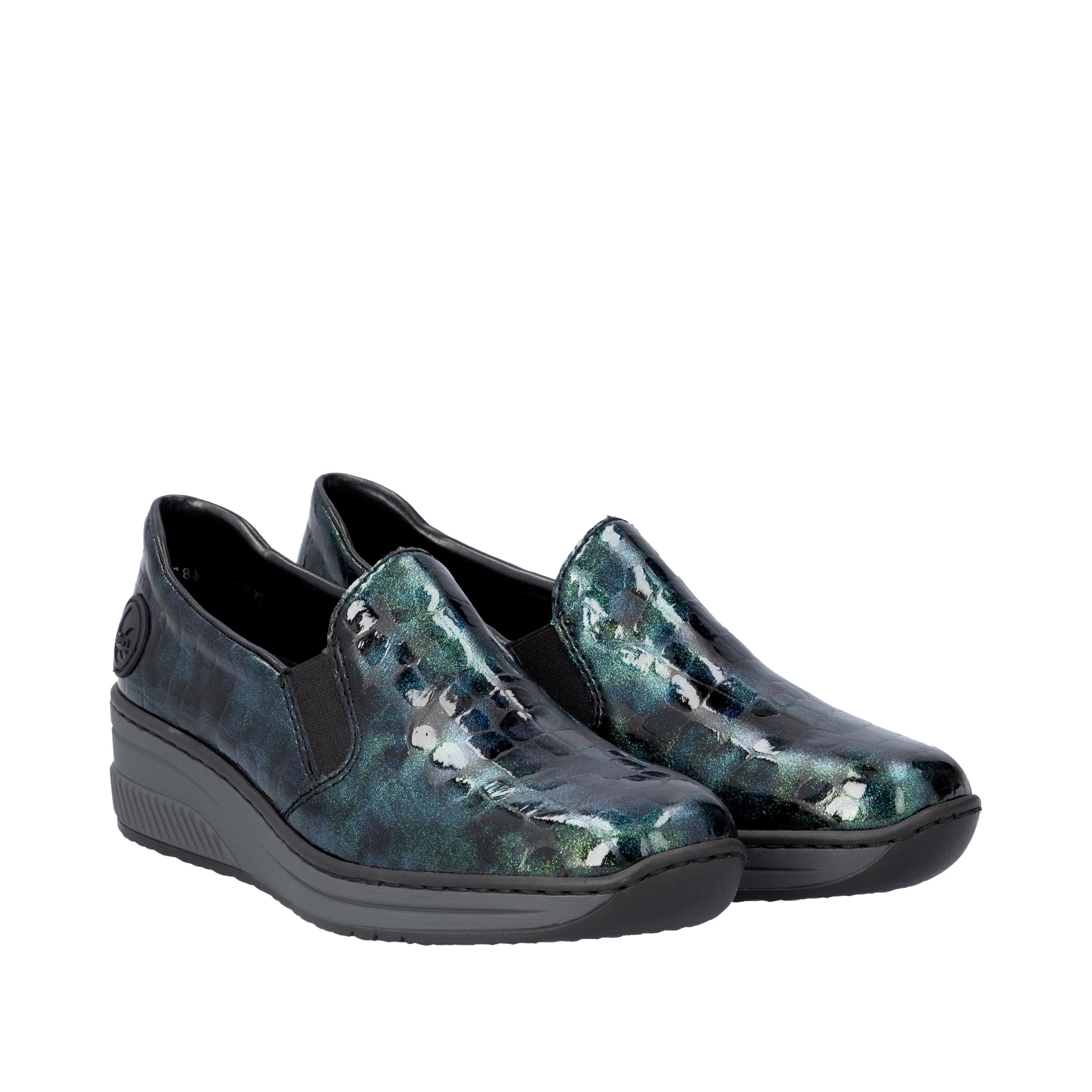 Rieker 48752-82 - Ladies Low Wedge in Green Multi Croc Patent | Rieker Shoes | Wisemans | Bantry | West Cork | Shoe Shop | Ireland