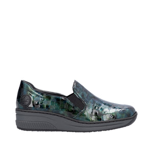 Rieker 48752-82 - Ladies Low Wedge in Green Multi Croc Patent | Rieker Shoes | Wisemans | Bantry | West Cork | Shoe Shop | Ireland