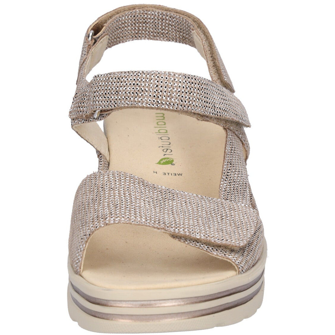 Waldlaufer H-Michelle - Ladies Low Wedge Sandal in Beige Pattern. Waldlaufer  | Wide Fit Shoes | Wisemans | Bantry | West Cork | Ireland