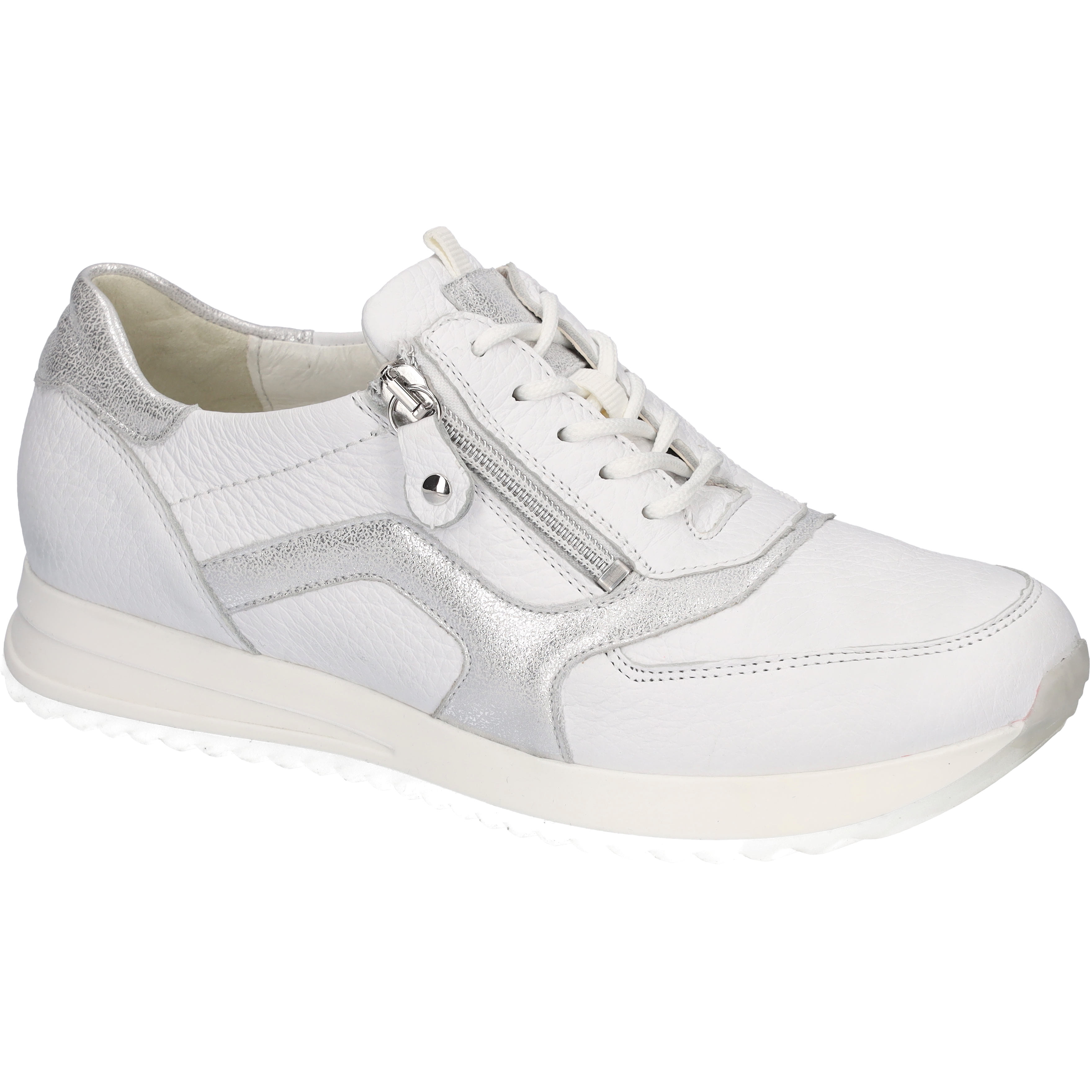 Waldlaufer H-Vicky(752002) - Ladies Trainer with Lace and Zip in White/Silver .Waldlaufer | Wide Fit Shoes | Wisemans | Bantry | West Cork | Ireland 