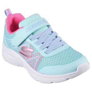 Sketchers Microspec Plus - Girls Velcro Trainer in Aqua/White/Pink | Wisemans | Bantry | Co. Cork | Shoe Shop