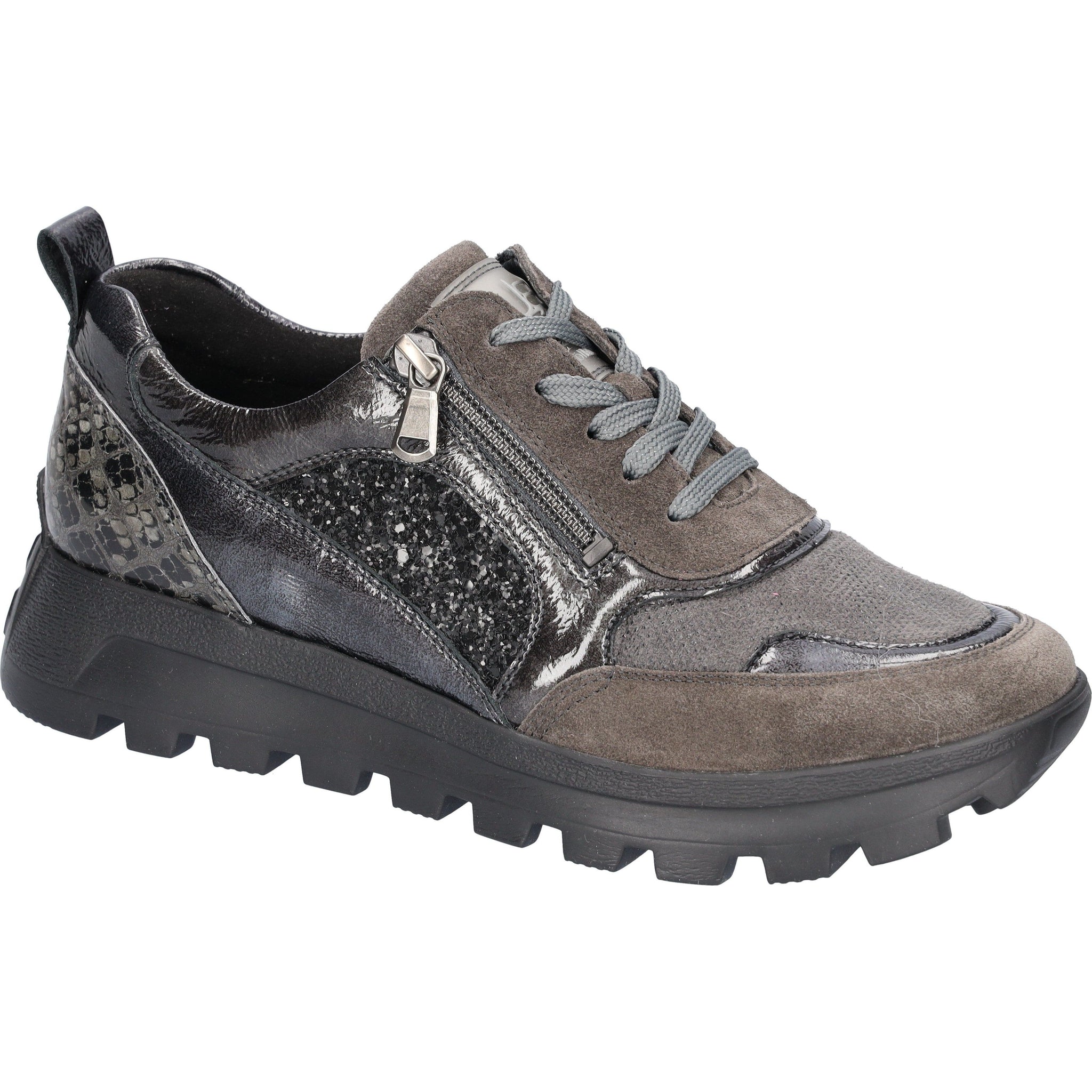 Waldlaufer Ajala (993H01)-Ladies Lace with Zip Shoe in Grey | waldlaufer SHoes | Wide Fit Shoes | Wisemans | Bantry | Munster