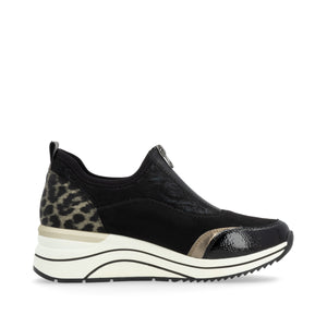 Remonte D0T08 - Ladies Low Wedge with front zip n Black Multi | Remonte Shoes | Wisemans | Bantry | Shoe Shop | Cork | Munster | Ireland