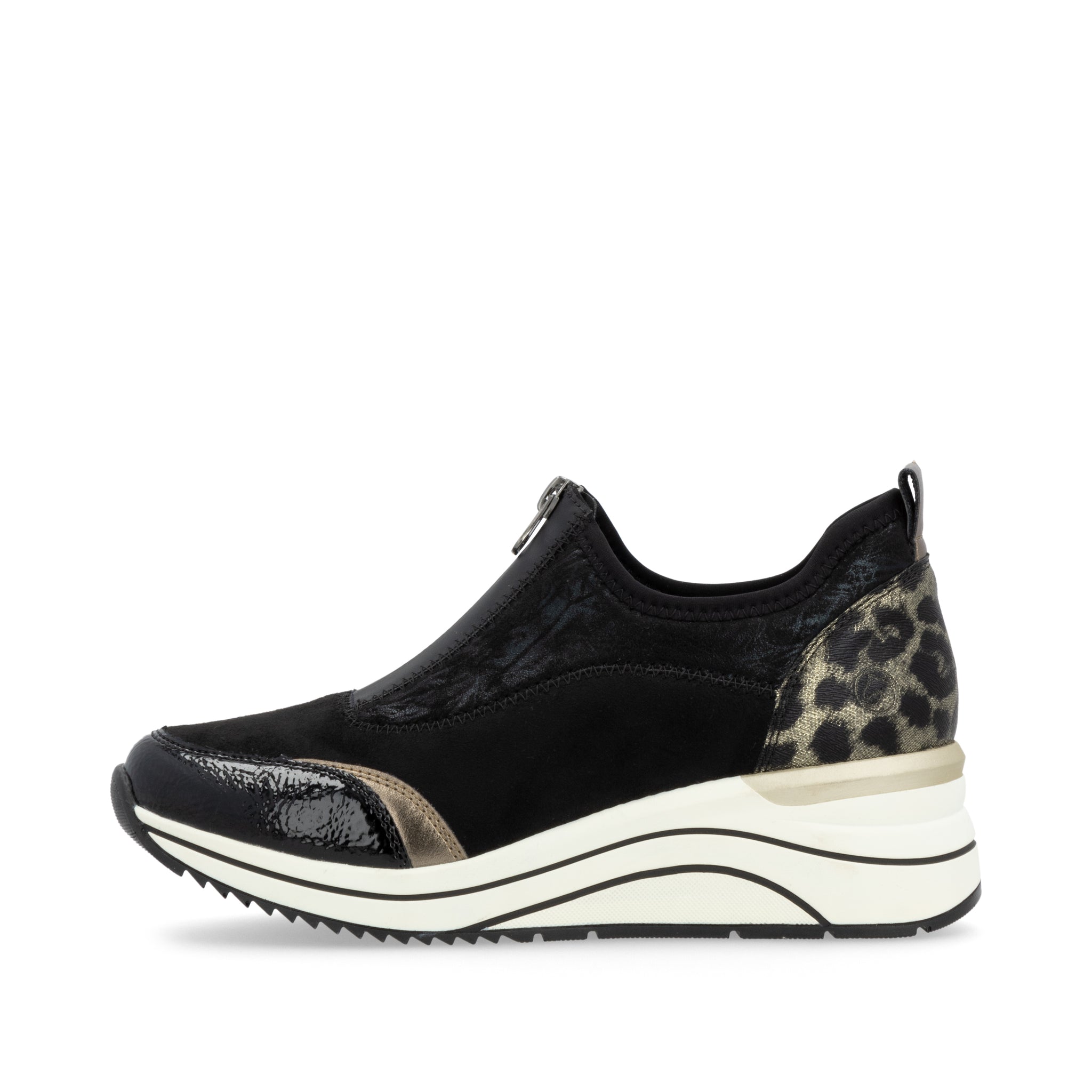 Remonte D0T08 - Ladies Low Wedge with front zip n Black Multi | Remonte Shoes | Wisemans | Bantry | Shoe Shop | Cork | Munster | Ireland