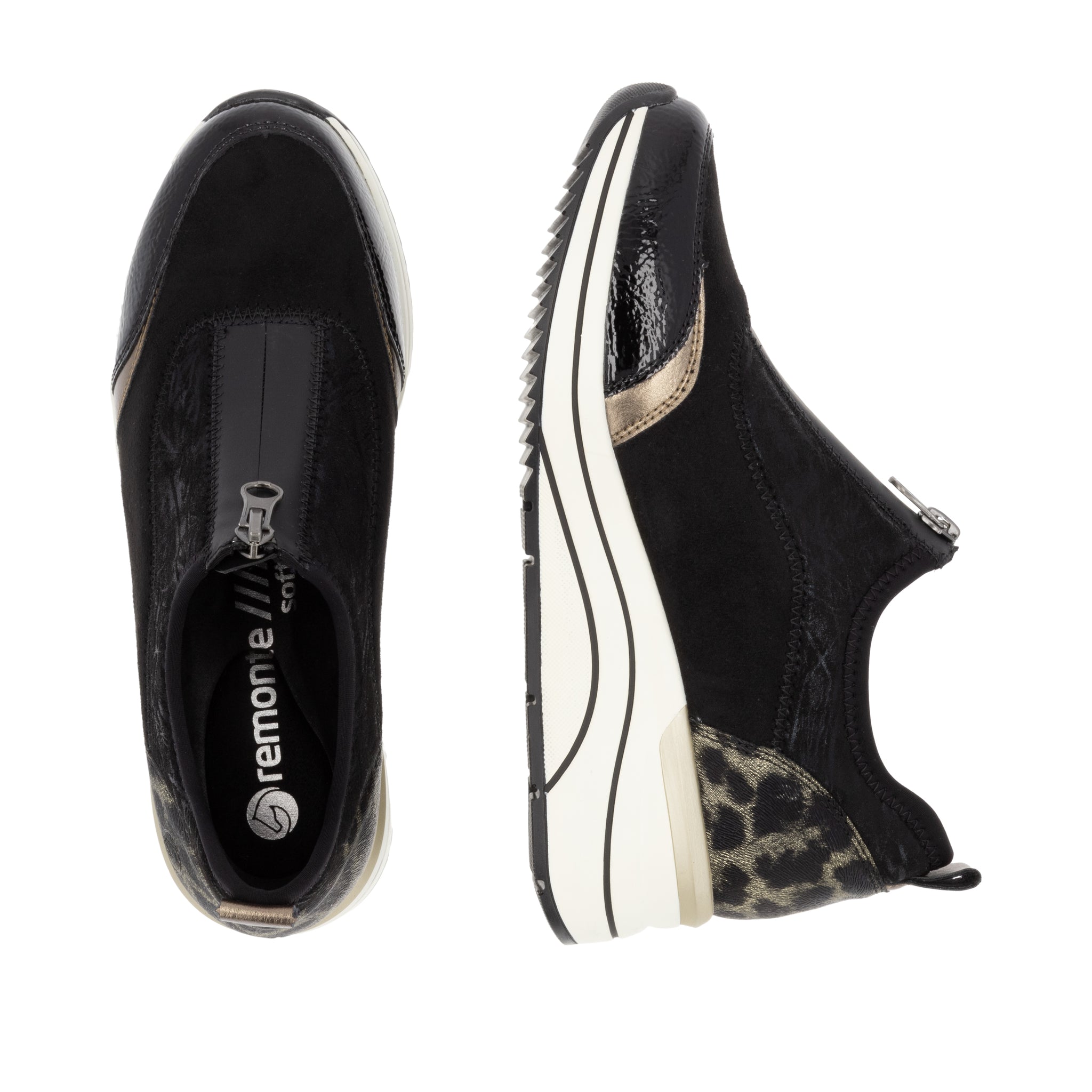 Remonte D0T08 - Ladies Low Wedge with front zip n Black Multi | Remonte Shoes | Wisemans | Bantry | Shoe Shop | Cork | Munster | Ireland