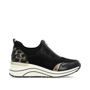 Remonte D0T08 - Ladies Low Wedge with front zip n Black Multi | Remonte Shoes | Wisemans | Bantry | Shoe Shop | Cork | Munster | Ireland