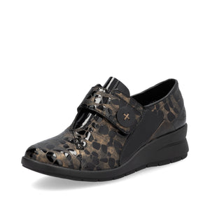 Rieker L4856-90 - Ladies Velcro Brown Patent Croc Wedge| Rieker Shoes | Wisemans | Bantry | West Cork | Shoe Shop | Ireland