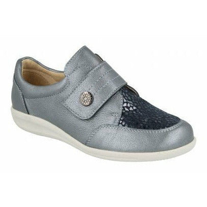 Easy B Royston - Ladies Wide Fit Velcro Shoe In Pearlised Blue in 2V
